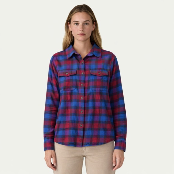 Patagonia Tops - Patagonia Womens Long Sleeved Organic‎ Cotton Fjord Flannel Shirt Outdoor Hiking